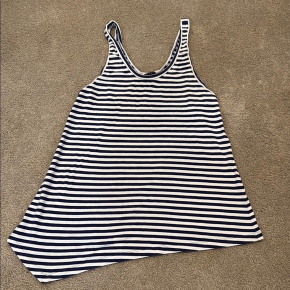 Theory Navy and White Asymmetrical Striped Tank Top - Picture 1 of 4